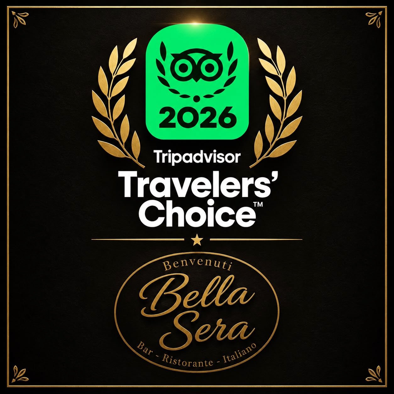 Bella Sera’s 2026 Tripadvisor Travellers’ Choice graphic